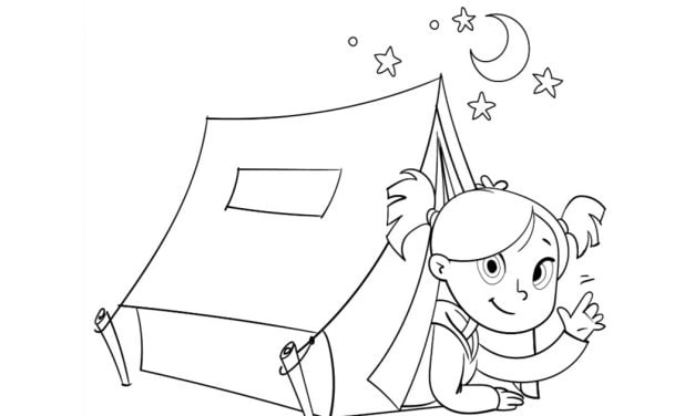 Coloring page girl sleeping in a tent